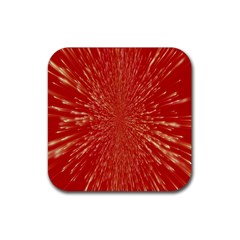 Rays Pattern Center Abstract Red White Rubber Coaster (square)  by Wegoenart