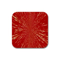 Rays Pattern Center Abstract Red White Rubber Square Coaster (4 Pack)  by Wegoenart