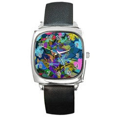 Flowers Abstract Branches Square Metal Watch by Wegoenart