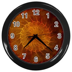 Orange Warm Hues Fractal Chaos Wall Clock (black) by Wegoenart