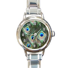 Peacock Feathers Peacock Bird Round Italian Charm Watch