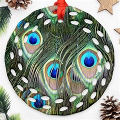 Peacock Feathers Peacock Bird Round Filigree Ornament (two Sides)