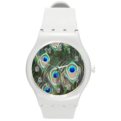 Peacock Feathers Peacock Bird Round Plastic Sport Watch (M)