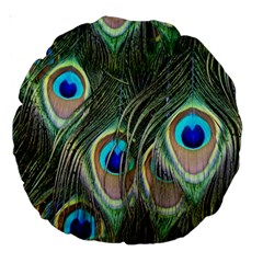 Peacock Feathers Peacock Bird Large 18  Premium Round Cushions