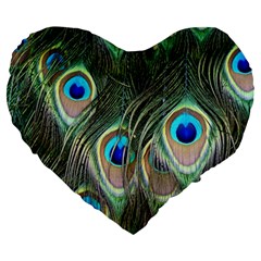 Peacock Feathers Peacock Bird Large 19  Premium Heart Shape Cushions by Wegoenart