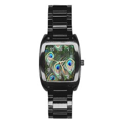 Peacock Feathers Peacock Bird Stainless Steel Barrel Watch by Wegoenart