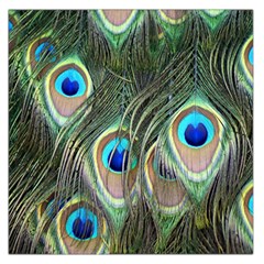 Peacock Feathers Peacock Bird Large Satin Scarf (square) by Wegoenart