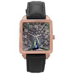 Peacock Bird Feather Plumage Green Rose Gold Leather Watch  by Wegoenart