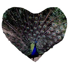 Peacock Bird Feather Plumage Green Large 19  Premium Flano Heart Shape Cushions by Wegoenart