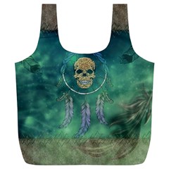 Dreamcatcher With Skull Full Print Recycle Bag (xl) by FantasyWorld7