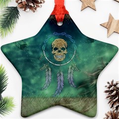 Dreamcatcher With Skull Star Ornament (two Sides) by FantasyWorld7