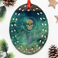 Dreamcatcher With Skull Oval Filigree Ornament (two Sides) by FantasyWorld7