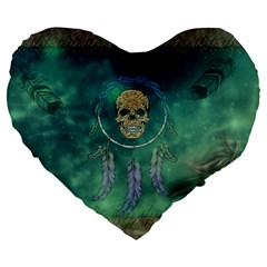 Dreamcatcher With Skull Large 19  Premium Heart Shape Cushions