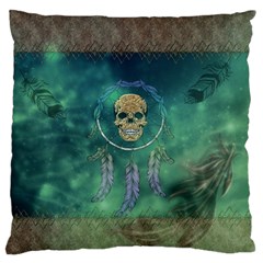 Dreamcatcher With Skull Large Flano Cushion Case (one Side) by FantasyWorld7