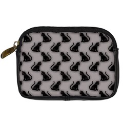 Black Cats On Gray Digital Camera Leather Case by bloomingvinedesign