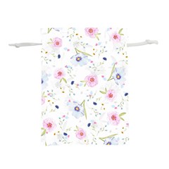 Pink blue flowers pattern                    Lightweight Drawstring Pouch (L)