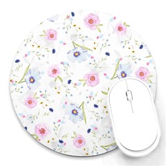 Pink blue flowers pattern                        Round Mousepad