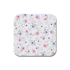 Pink blue flowers pattern                        Rubber Square Coaster (4 pack