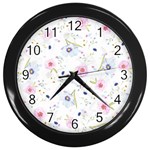 Pink blue flowers pattern                        Wall Clock (Black) Front