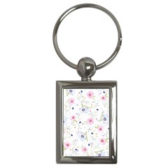 Pink Blue Flowers Pattern                        Key Chain (rectangle) by LalyLauraFLM