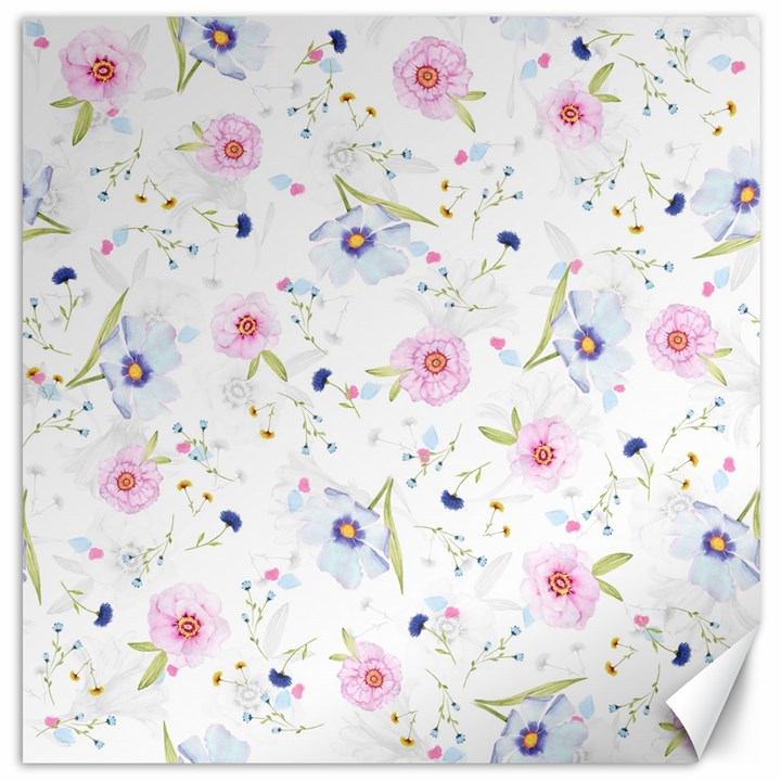 Pink blue flowers pattern                        Canvas 12  x 12 