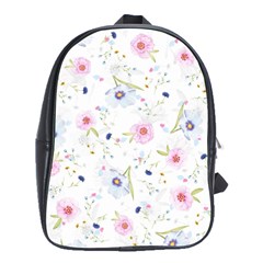 Pink blue flowers pattern                        School Bag (Large)