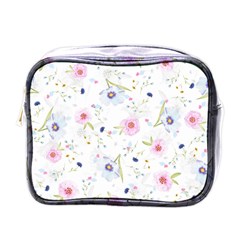 Pink blue flowers pattern                        Mini Toiletries Bag (One Side)