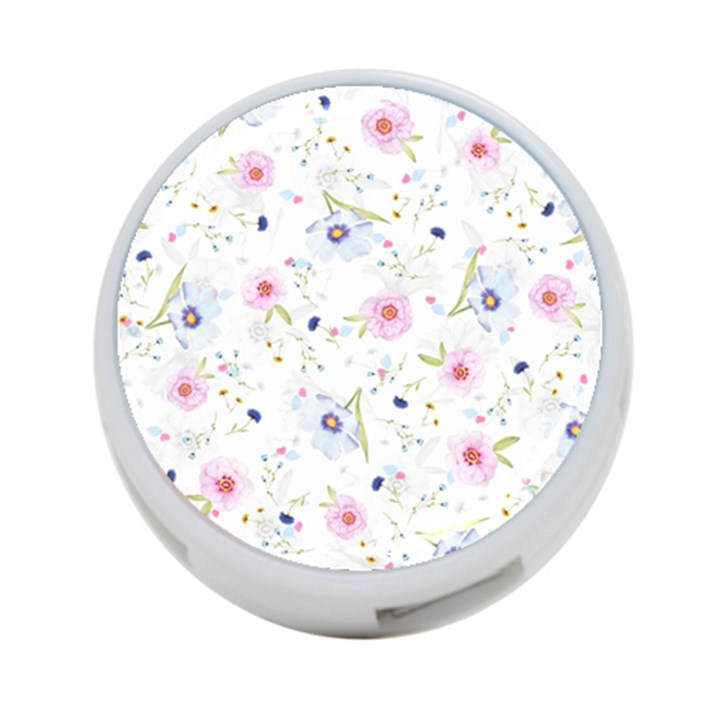 Pink blue flowers pattern                        4-Port USB Hub (One Side)