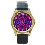 Pink blue abstract texture                        Round Gold Metal Watch Front