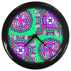 Purple shapes on a green background                         Wall Clock (Black)