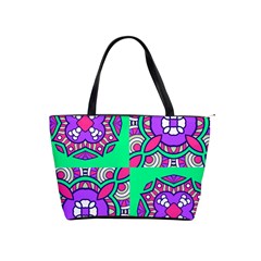 Purple shapes on a green background                         Classic Shoulder Handbag