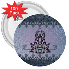 Abstract Decorative Floral Design, Mandala 3  Buttons (100 Pack)  by FantasyWorld7