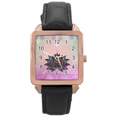 Abstract Decorative Floral Design, Mandala Rose Gold Leather Watch  by FantasyWorld7