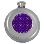 School Girl Braids Dark Blue Round Hip Flask (5 oz) Front