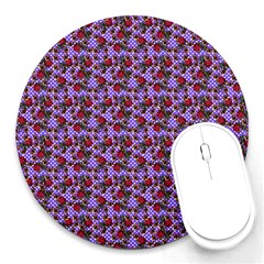 Lazy Cat Floral Pattern Lilac Polka Round Mousepads by snowwhitegirl