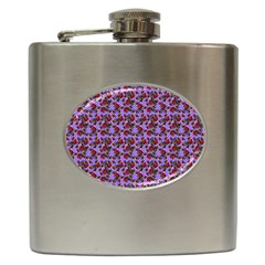 Lazy Cat Floral Pattern Lilac Polka Hip Flask (6 Oz) by snowwhitegirl