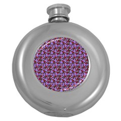 Lazy Cat Floral Pattern Lilac Polka Round Hip Flask (5 Oz) by snowwhitegirl