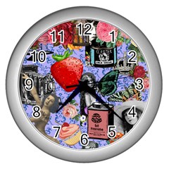 Vintage Girls Floral Collage Wall Clock (silver) by snowwhitegirl