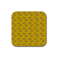 Zodiac Bat Pink Yellow Rubber Coaster (square)  by snowwhitegirl