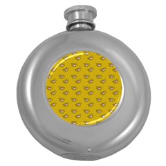 Zodiac Bat Pink Yellow Round Hip Flask (5 Oz) by snowwhitegirl