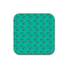 Zodiac Bat Pink Teal Rubber Coaster (square)  by snowwhitegirl