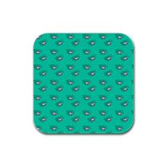 Zodiac Bat Pink Teal Rubber Square Coaster (4 Pack)  by snowwhitegirl