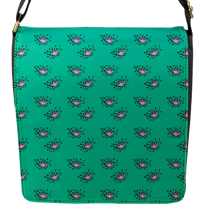 Zodiac Bat Pink Teal Flap Closure Messenger Bag (S)