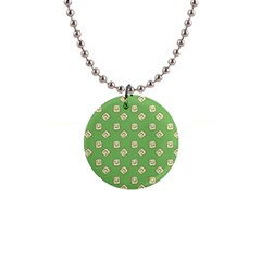 Happy Toast Green 1  Button Necklace by snowwhitegirl