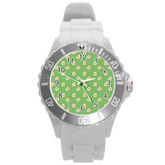 Happy Toast Green Round Plastic Sport Watch (l) by snowwhitegirl