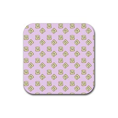 Happy Toast Pink Rubber Coaster (square)  by snowwhitegirl