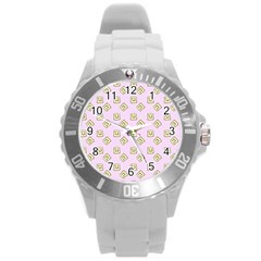 Happy Toast Pink Round Plastic Sport Watch (l) by snowwhitegirl