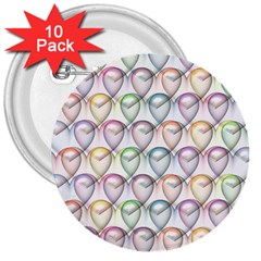 Valentine Hearts 3  Buttons (10 pack) 