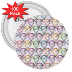 Valentine Hearts 3  Buttons (100 pack) 