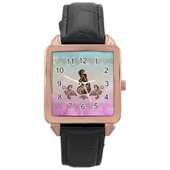 Abstract Decorative Floral Design, Mandala Rose Gold Leather Watch  by FantasyWorld7